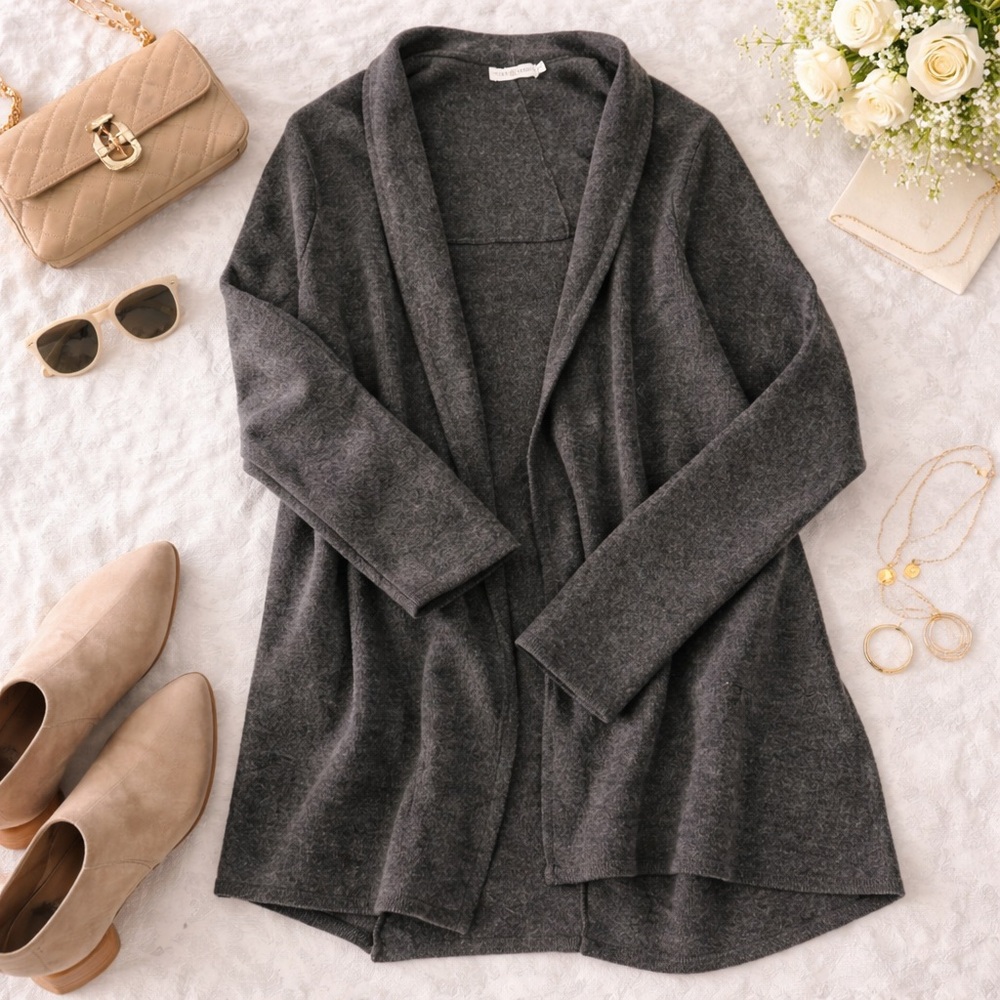 Tory Burch Open Front Heather Grey Wool Cardigan - Size M (MSRP $298)